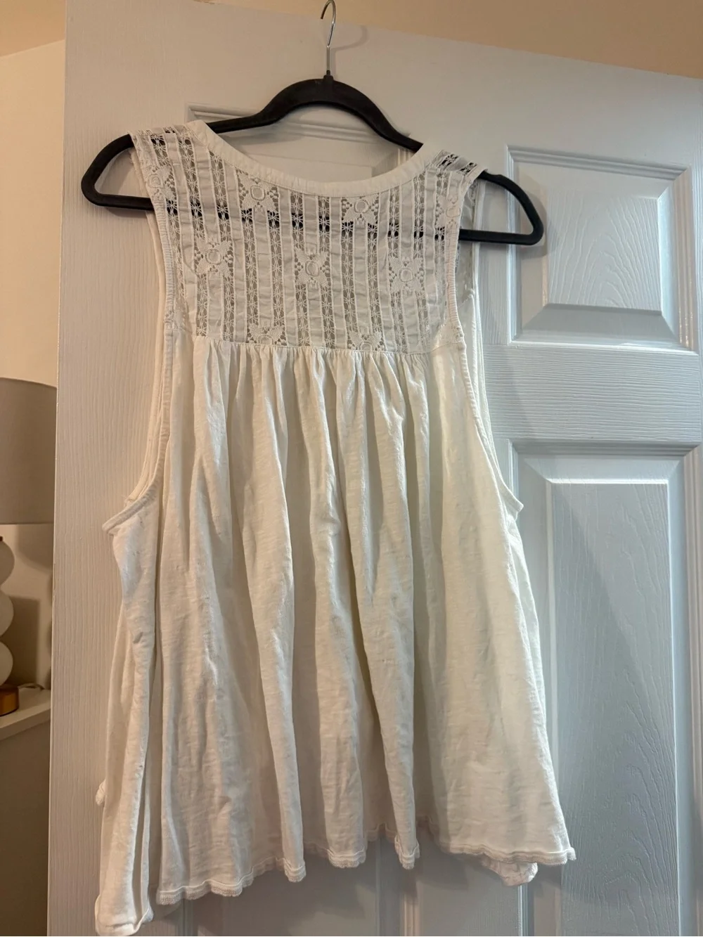 Free People Cream/White Lace-Trim Sleeveless Peasant Tank